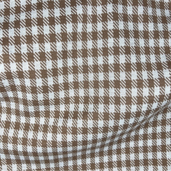 SMALL MERAKI PLAID CROP TOP BEIGE WHITE CLASSIC PREPPY ACADEMIA SHORT SLEEVE - Picture 4 of 7